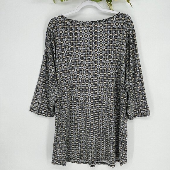 J Jill Size Top 4X 3/4 Sleeve Shirt Micro Flowers Pina Cotton Blend Relaxed Fit - Picture 3 of 9